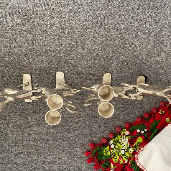 Reindeer Candle Holders Set 2 Silver Metal Taper Candles 7” X 6” Preowned. - Picture 3 of 3